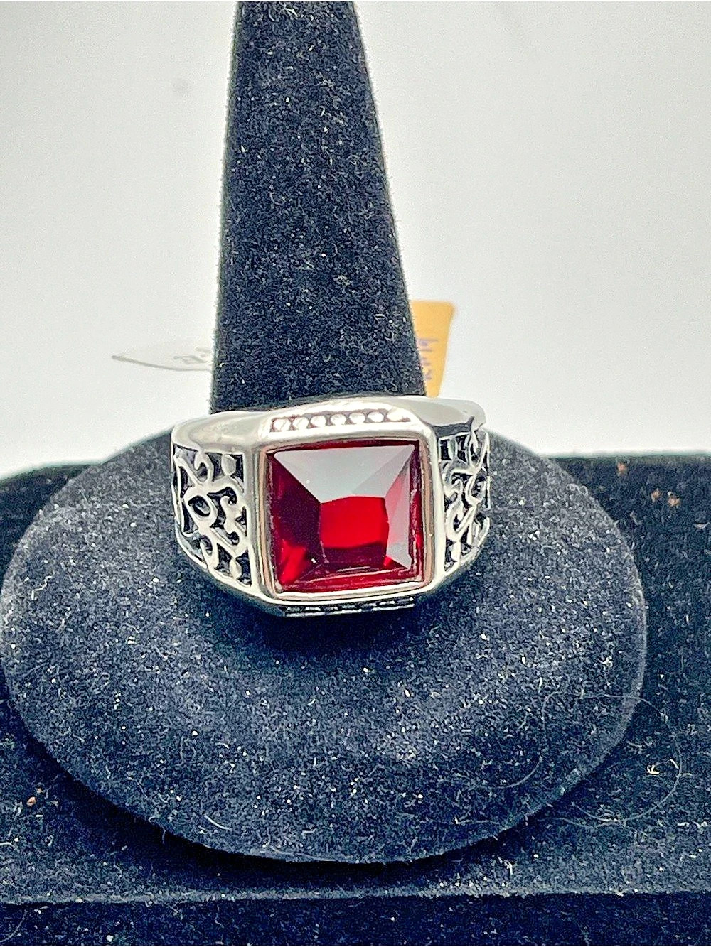Stainless Steel, Red CZ Size 8 Ring